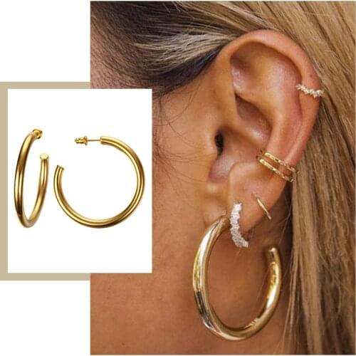 Chic Big Oversize Hoop Earrings for Women Hollow Light C Shape Stainless Steel Punk Rock Ear Jewelry