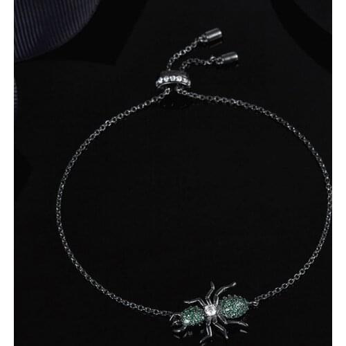SLJELY Top Quality Black Gray Color S925 Sterling Silver Cool Green Zircon Ant Soldier Bracelet Women Luxury Brand Party Jewelry