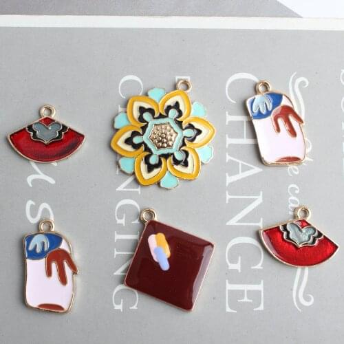 10pcs Abstract Pattern Enamel Charms Dangle Jewelry Earrings Bracelet DIY Accessoy Cute Animals Pendants Golden Base YZ775
