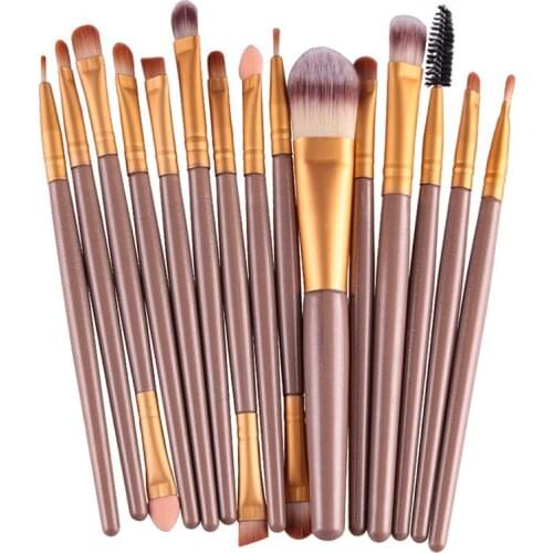 15pcs Gold Makeup Brushes Synthetic Make Up Brush Set Tools Kit Professional Cosmetics