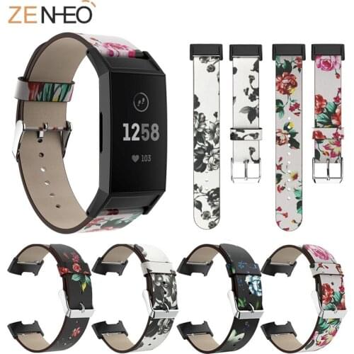 18mm Genuine Retro elegant Leather Printed Strap For Fitbit Charge 3 Watch Bracelet Replacement For Fitbit Charge 3 Watch band