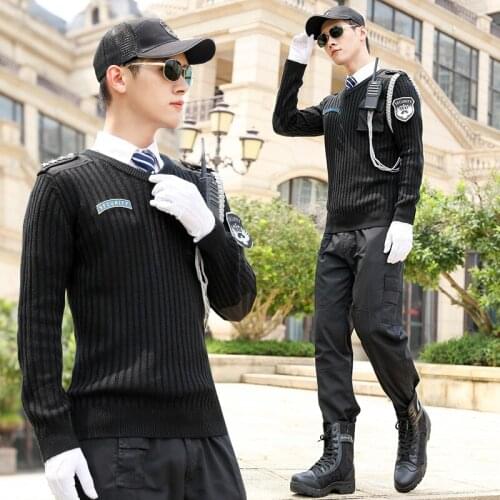 2020 New European Pullover Knitted Bottom Men Sweater Thick Winter Personality Security Uniform Security Protocol Work Clothing