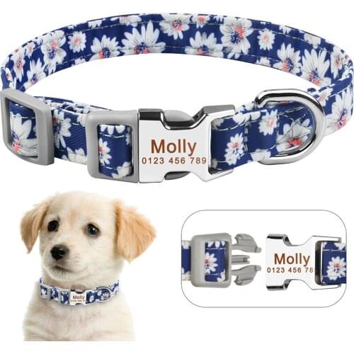 AiruiDog Personalized Dog Collar Polyester Custom Engraved ID Dogs Name Adjustable S M L