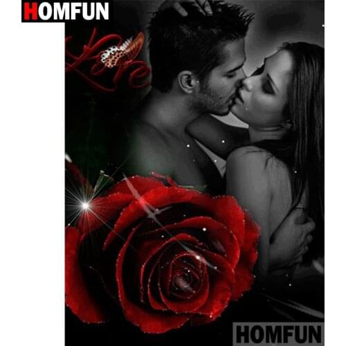 HOMFUN Full Square/Round Drill 5D DIY Diamond Painting "Couple roses flower" 3D Embroidery Cross Stitch 5D Home Decor A30050