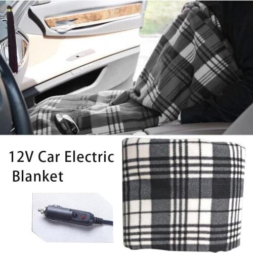 12V Car Heated Travel Blanket Pad Black&white Grid Fleece Travel Throw For Automotive Comfortable Heating Can Be Washed
