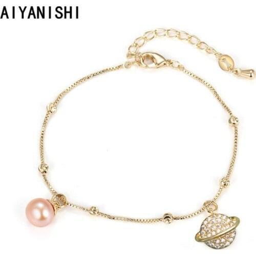 AIYANISHI 18K Gold Filled Pearl Bracelets Planet Pearl Bangles Women Natural Freshwater Pearls Bracelets Jewelry Lovers Gifts