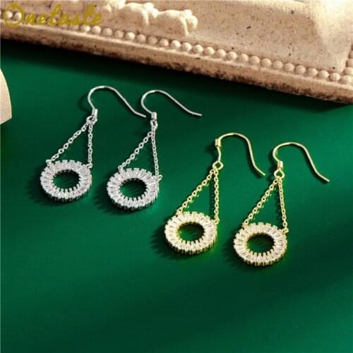 Pure 925 Sterling Silver Zircon Circle Drop Earrings For Women Japanese Korean Style Jewelry Fashion Dangle Earring Girls Party