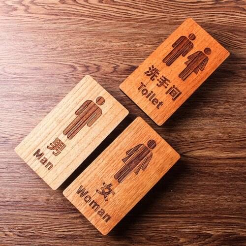 Wooden Doorplate Wall Sticker Retro Hotel Restroom Signage Toilet House Number Address Plaque Sign Solid Wood Door Plate