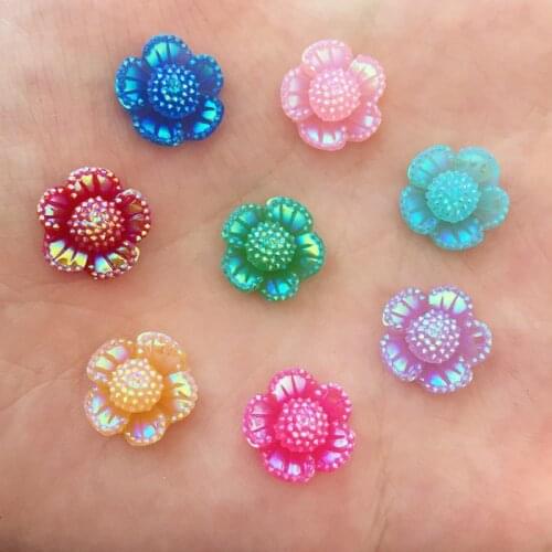 DIY 30pcs nice 12mm AB Resin flower Scrapbook Craft Flatback Rhinestone Buttons K51A