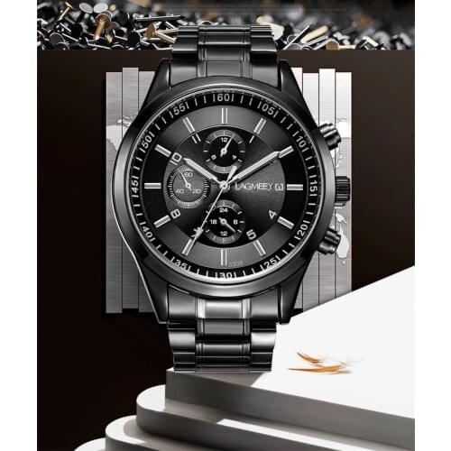 Mens Watch Lagmeey Top Brand Luxury Business Quartz Wrist Watch Men Hodinky Male Clock Time Hour Black Watch Relogio Masculino