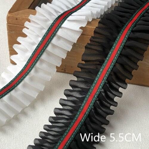 5.5CM Wide Letters Printed Elastic Folded Chiffon Lace Ribbon Trim Skirt Collar Dress Applique DIY Crafts Sewing Guipure Supply