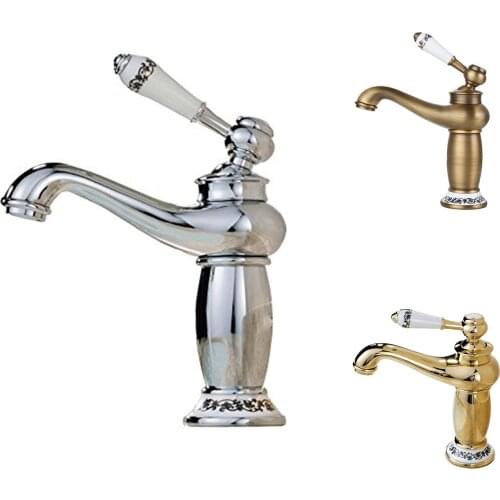 All copper ceramics Single Handle Single hole kitchen Washing basin chrome Faucet(Gold)