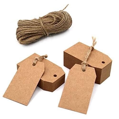 Custom 100pcs brown Kraft paper tags with hole wedding party decoration gift tags and Packaging Hang Tags is customized labels