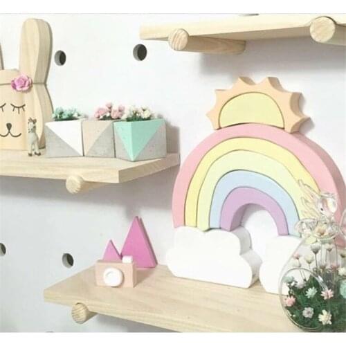 INS Wooden Mushroom Building Blocks for Baby Kids Room Decoration Ornaments Rainbow Wood Toys Gifts Nursery Photography Props