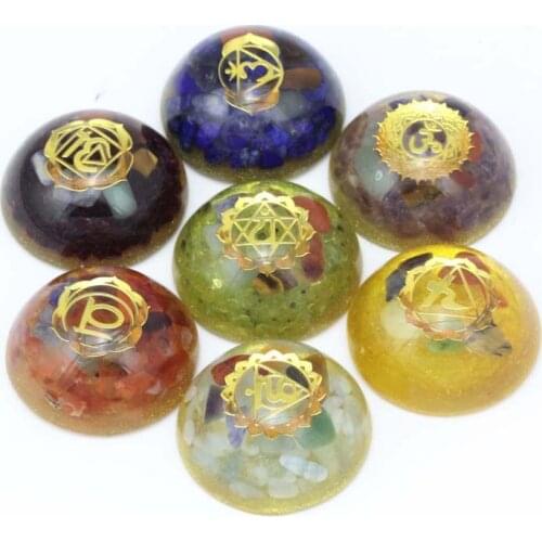 KFT Natural Healing Crystal REIKI Orgonite Energy Chakra Pendant Seven Chakra Half Ball Orgone Stone Pendant Jewelry DIY No Hole