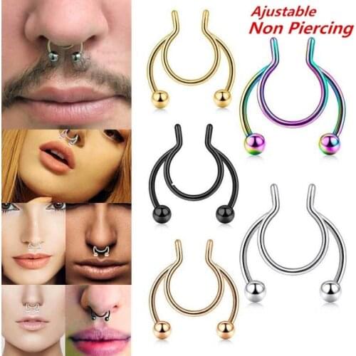 1/3pcs Fake Nose Piercing Fake Nose Ring Hoop Septum Rings Surgical Steel Colorful Fake Piercing Nose Piercings Jewelry