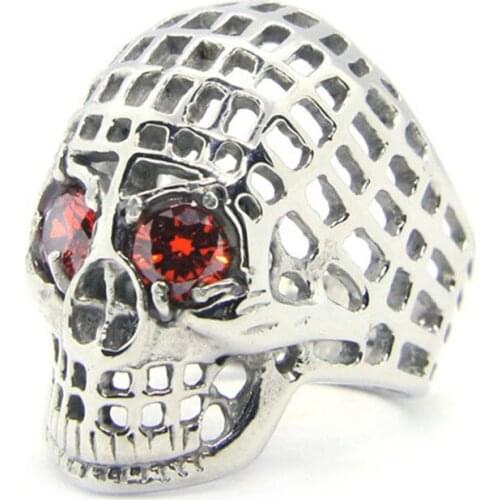 Support Dropship Hollow Out Skull Mask Ring 316L Stainless Steel Fashion Jewelry Crystal Eye Skull Ring