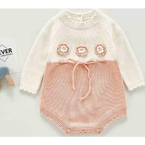 Toddler Kids Autumn Winter Sweater Clothing Baby Girl Knit Bodysuit Long Sleeve Knitted Bodysuit Baby Princess Flower Jumpsuit
