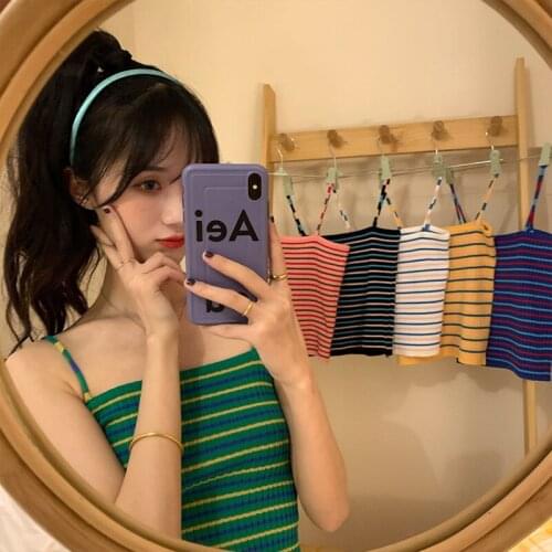 Short Tight-fitting Outer-wearing Vest Camisole Womens Summer New Korean Style Inner Matching Striped Top