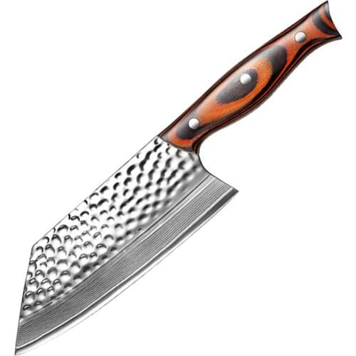 7.5 inch Damascus VG10 Kitchen Knives Hand Forged Meat Cleaver Japanese Chef Slicing Nakiri Knife Colour Wood Handle