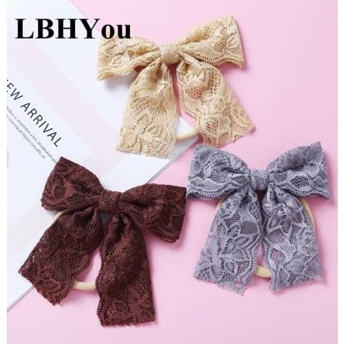 Sweet Lace Bows Headbands With Thin Nylon Bands Newborn Baby Girls Knotbows Swadle Headbands Skinny Hairbands For Toddlers