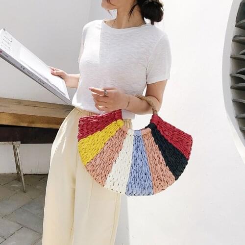 Fashion rattan women handbags designer summer beach straw bags colorful wicker woven large tote lady travel big purses bali bag