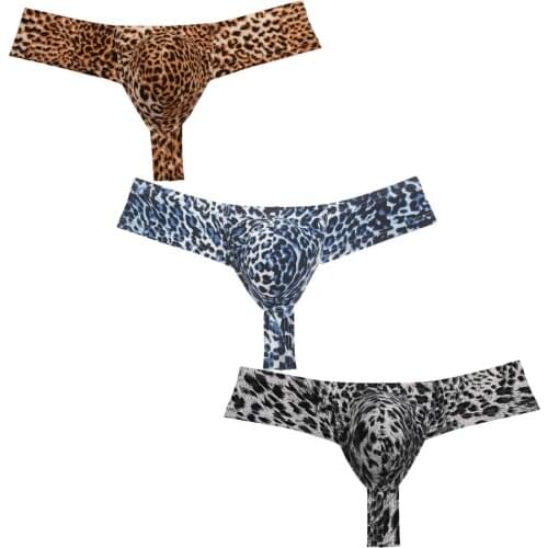 3PCS/Lot Fashion Bikini Leopard Mens Underwear Thong Sexy Pouch Male Thong Underwear Elastic Underpants