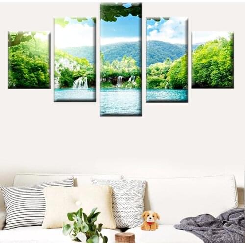Wall Art Canvas Painting Modular 5 Panel HD Print Lush Green Jungle Poster Picture Print Living Room Bedroom Home Decoration