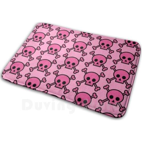 Pink Skull And Crossbones Emo Girl Soft Non-Slip Mat Rug Carpet Cushion Pink Punk Rock Emo Skull Skulls Pattern Cute