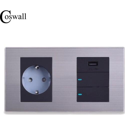 Coswall 16A EU Standard Wall Socket + USB Charging Port For Mobile 5V 2.1A Output + 2 Gang 2 Way Switch LED indicator 160*86mm
