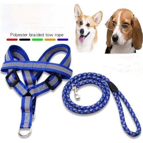 Nylon Refective Dog Cat Collar Harness Walking Lead Leash And Adjustable Pet Traction Harness Belt For Small Pets