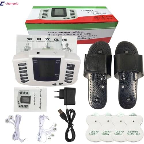New Electroestimulador Muscular Body Relax Muscle Massager Pulse Tens Acupuncture Therapy Slipper+4 Electrode Pads+Retailbox