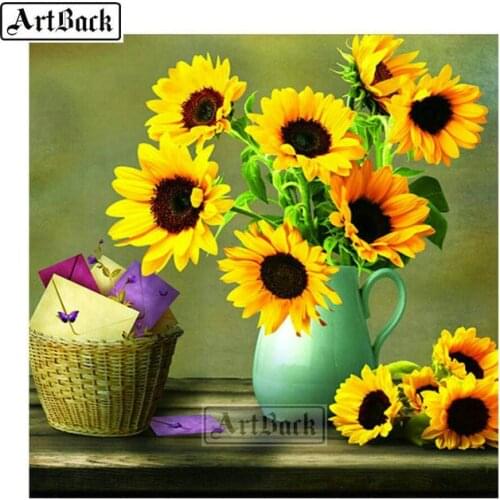New 5D Diamond Painting Sun Flower Kit Full Square Drill Rhinestone 3d Diamond Mosaic Home Decoration Flower Vase FL21