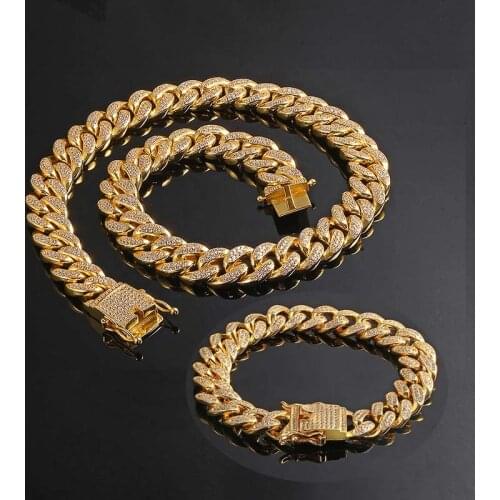 Men Women Hip Hop MIAMI CUBAN LINK Chain Necklace Bracelet Copper Casting Micro fully CZ ICED OUT Bling lock Clasp Jewelry Sets