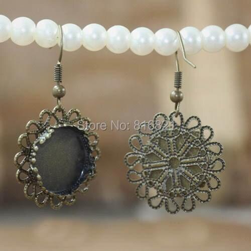 Blank Ear Wire Clip Hook Earrings Settings Oval Round Bezel Cabochons Base Filigree Flower Earrings Findings Antique Bronze tone