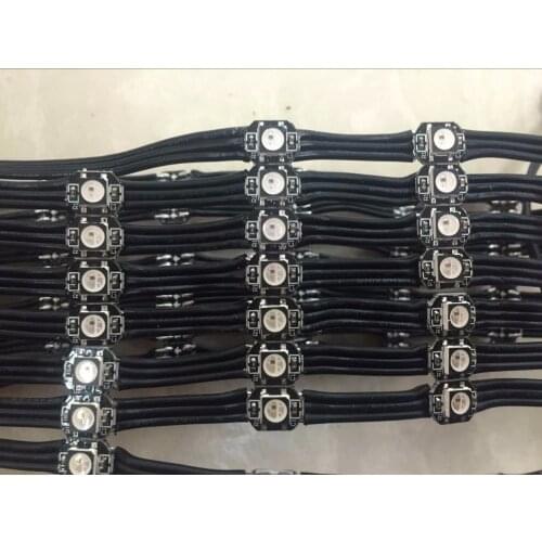 100pcs/string addressable WS2812B RGB led with heatsink;DC5V input;3cm wire spacing;with all black wire and black frame on led