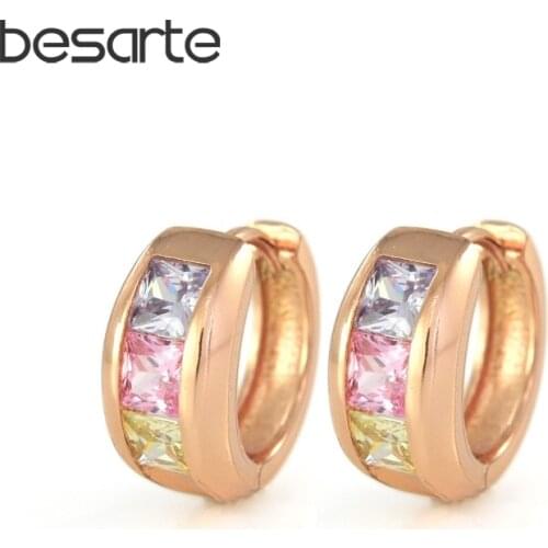 Colorful Zircons Small Gold Hoop Earrings For Women Bijoux Femme Brincos Ouro Aretes Mujer Crystal Jewelry Earings Fashion E1934