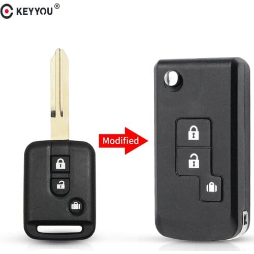 KEYYOU Modified 2 Buttons Flip Folding Remote Key Shell Car Case FOB Cover For Nissan Micra 350Z Pathfinder Navara Almera
