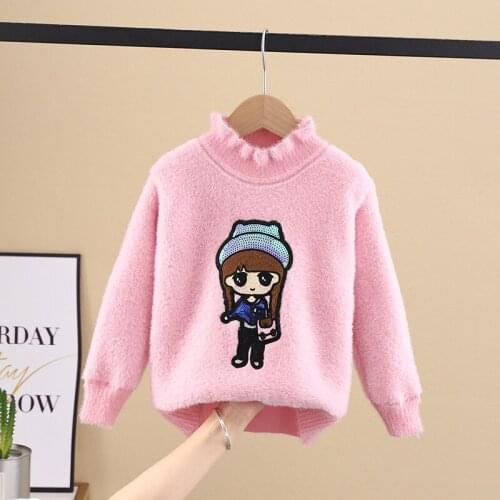 Baby Girl Winter Clothes Kids Autumn Cute Cartoon Girls Sweater 4-10 Years Children 3 Colors Casual Mink Pullover Tops