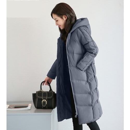 Plus Size M-4XL Feather Padded Outwear Clothing new Women Hooded Loose Winter Parka Cotton Padded Jacket Knee Jacket Coat OKXGNZ