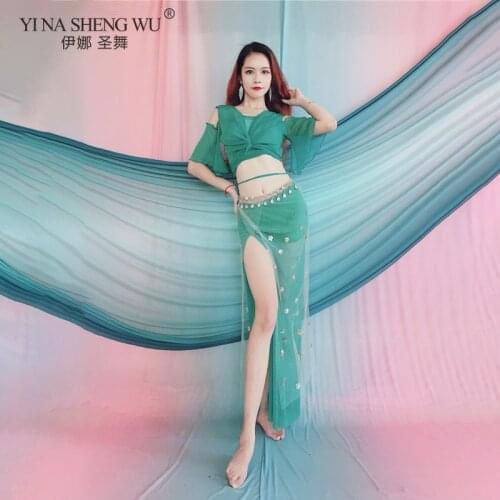 Oriental Practice Wear Performance Practice Clothes Dancing Women Bellydance Belly Dance Costume Set Tops Long Hip Scarf Suit