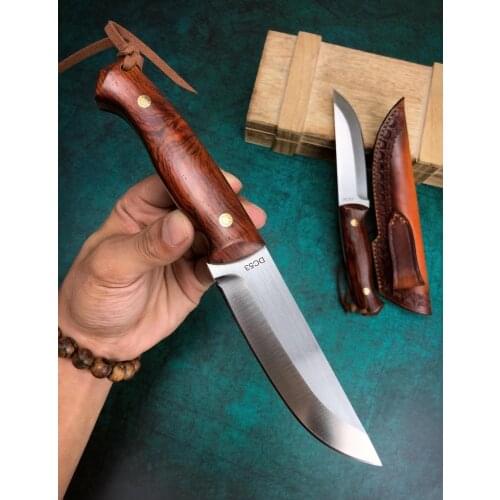 Japanese DC53 outdoor self-defence fishing knife jungle hunting knife outdoor sharp tactical knife + leather cover