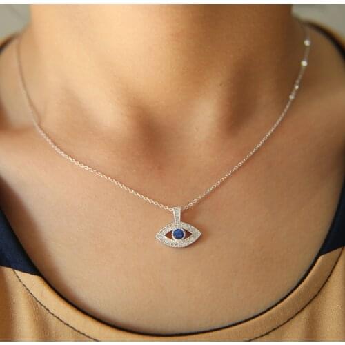 Lucky sign jewelry european turkish evil eye 925 sterling silver jewelry cute delicate white blue cz eye necklace