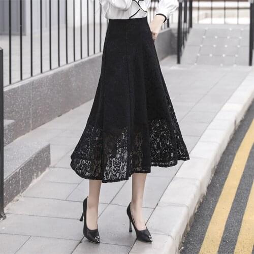 High Waist A-line Women Lace Skirt Medium Long Umberlla Skirt
