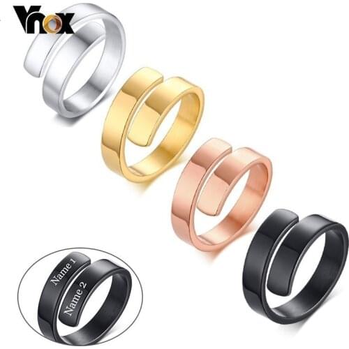 Vnox Free Customize Engraving Name Rings for Women Stainless Steel Adjustable Female Personalized Gift Jewelry