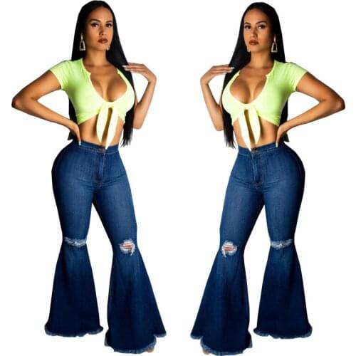 2020 Summer Vintage Female High Waist Flare Ripped Jeans For Woman Plus Size XXL Wide Leg Fat Mom Jeans Denim Skinny Jeans Woman