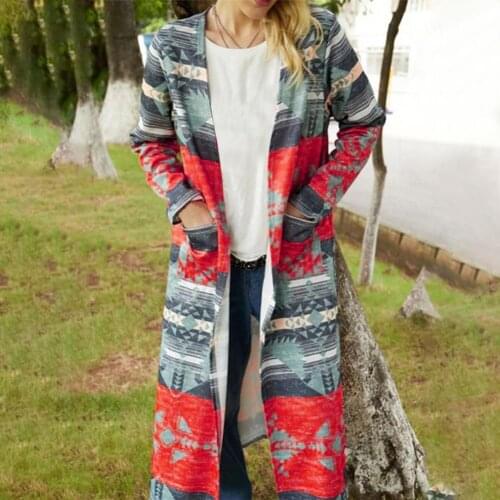 Women Coat Positioning Geometric Printing Loose Autumn Winter Thickened Long Sleeve Pockets Windbreaker Streetwear