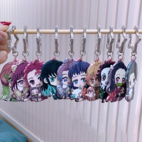 10PCS Anime Demon Slayer Kimetsu No Yaiba Rubber Keychain Key Ring