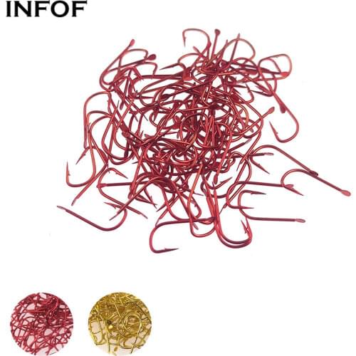 INFOF 100 Pcs High Quality Red Carbon Steel Gold Fishing Hook Fishhooks Durable Pesca Jig Head Fishing Hooks Carp Fishing Tackle