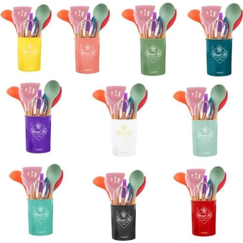 12PCS Silicone Cooking Utensils Set Non-stick Spatula Shovel Wooden Handle Cooking Tools Set With Storage Box Kitchen Tools